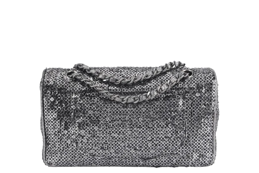 CHANEL FLAP (1164xxxx) SILVER SEQUINS SILVER HARDWARE WITH DUST COVER