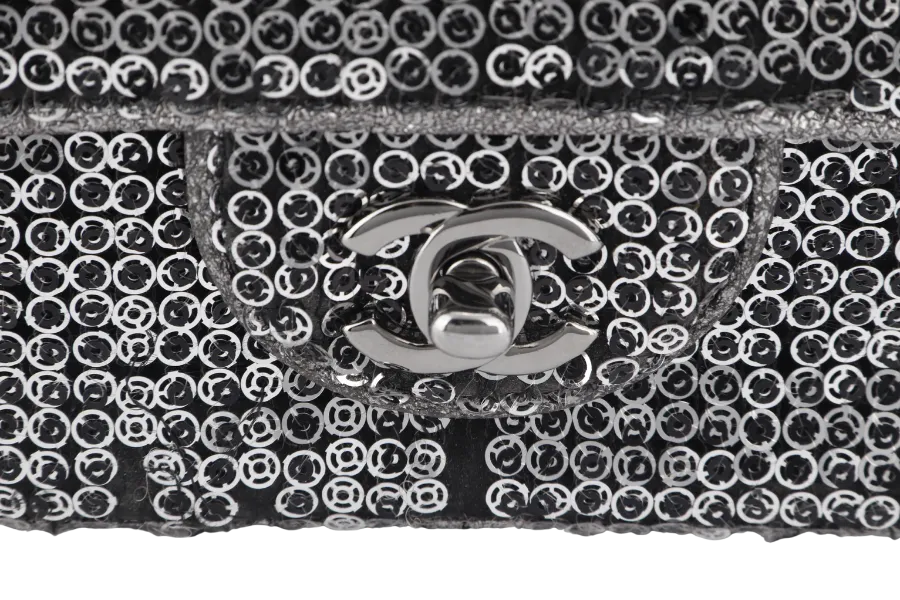 CHANEL FLAP (1164xxxx) SILVER SEQUINS SILVER HARDWARE WITH DUST COVER