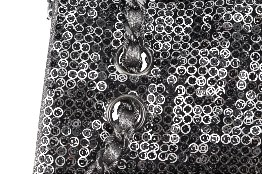 CHANEL FLAP (1164xxxx) SILVER SEQUINS SILVER HARDWARE WITH DUST COVER