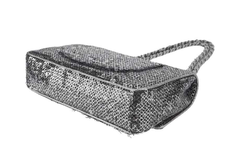 CHANEL FLAP (1164xxxx) SILVER SEQUINS SILVER HARDWARE WITH DUST COVER