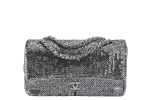 CHANEL FLAP (1164xxxx) SILVER SEQUINS SILVER HARDWARE WITH DUST COVER