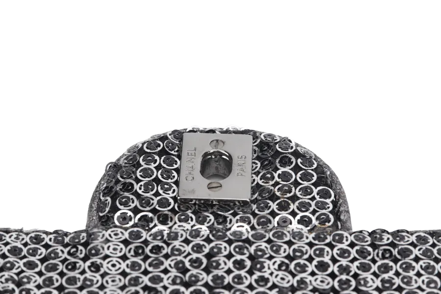 CHANEL FLAP (1164xxxx) SILVER SEQUINS SILVER HARDWARE WITH DUST COVER