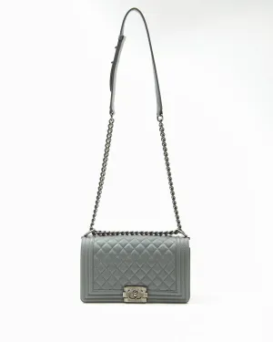 Chanel Grey Lambskin Medium Boy Shoulder Bag
