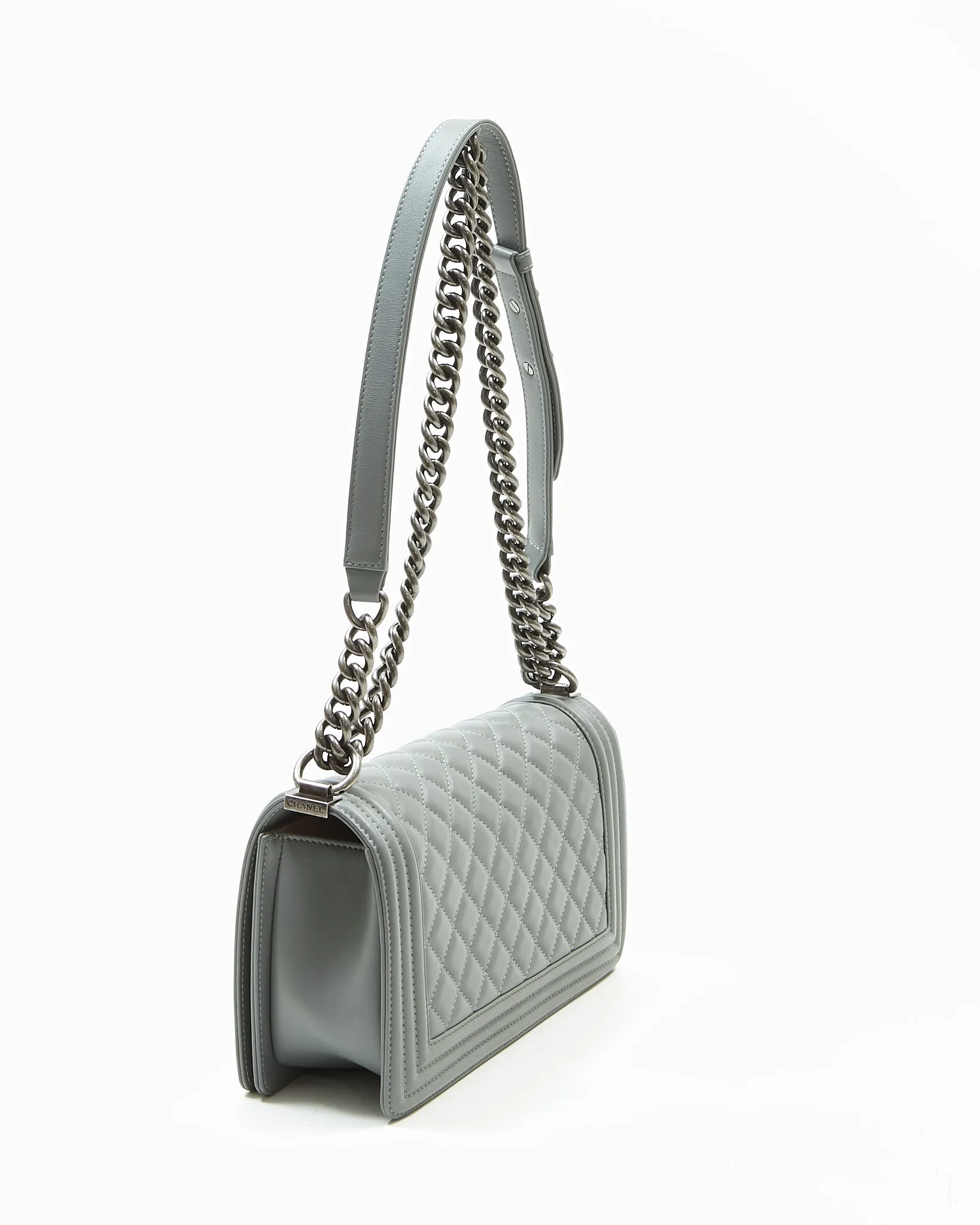 Chanel Grey Lambskin Medium Boy Shoulder Bag