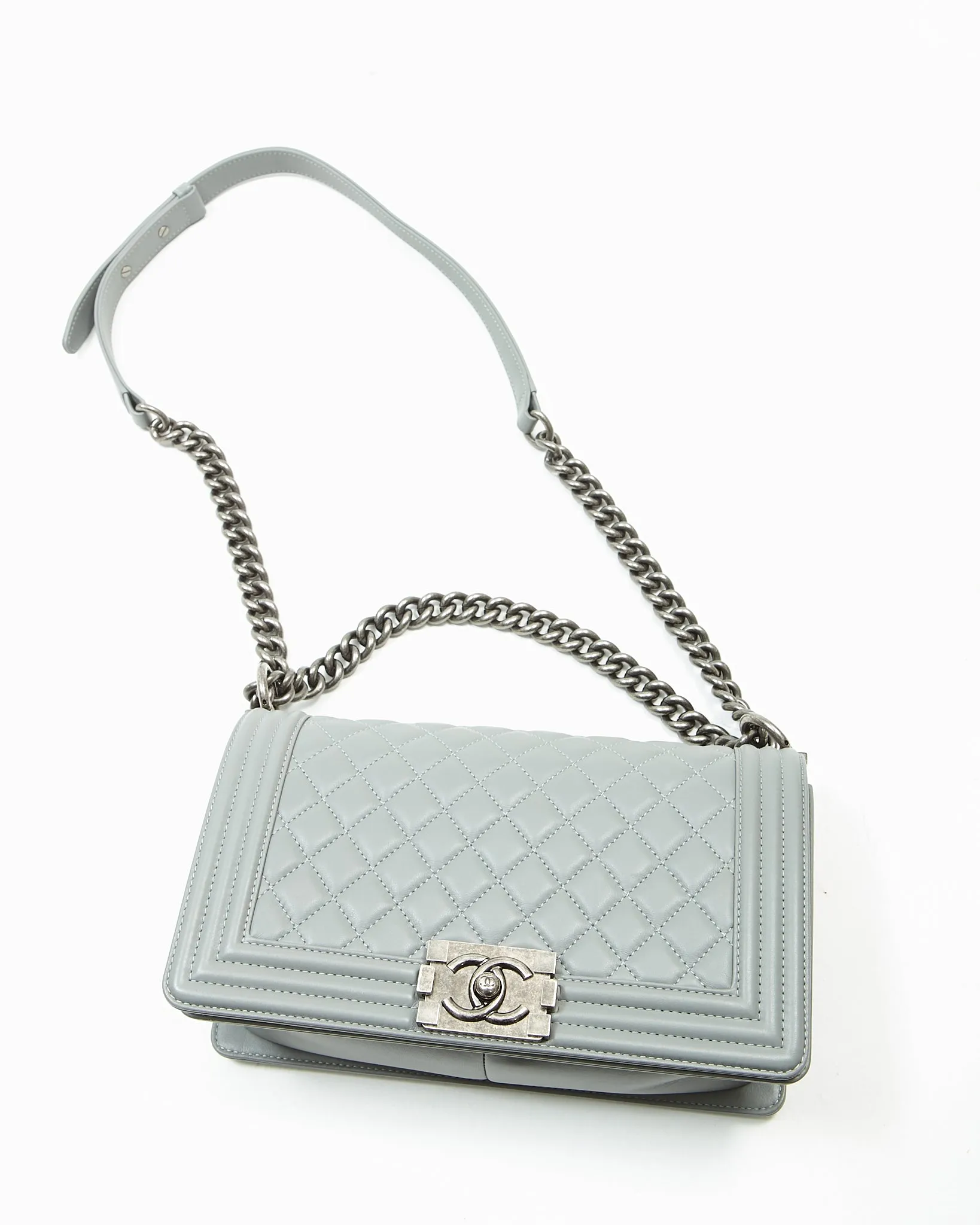 Chanel Grey Lambskin Medium Boy Shoulder Bag