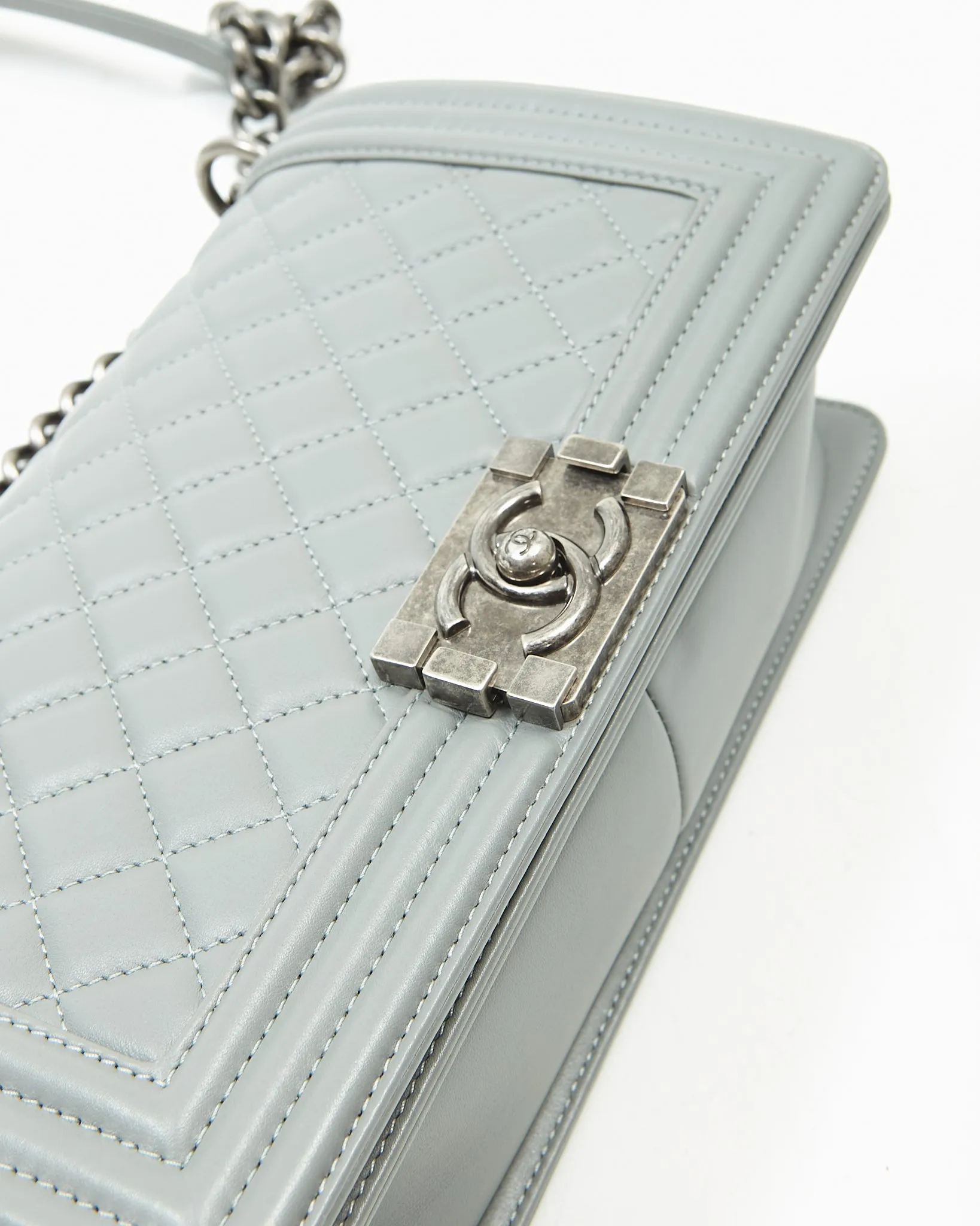 Chanel Grey Lambskin Medium Boy Shoulder Bag