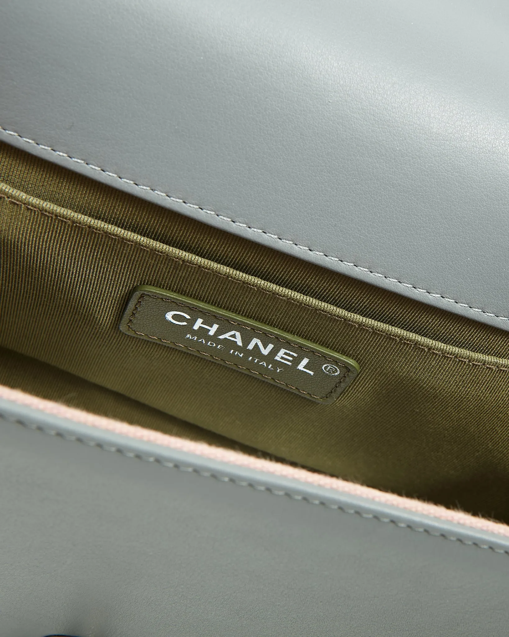 Chanel Grey Lambskin Medium Boy Shoulder Bag