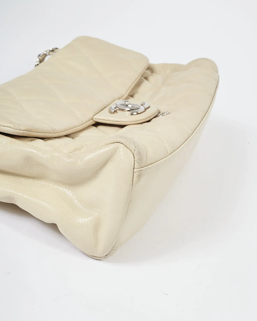 Chanel Light Taupe Puffer Leather Quilted XL Single Flap Bag