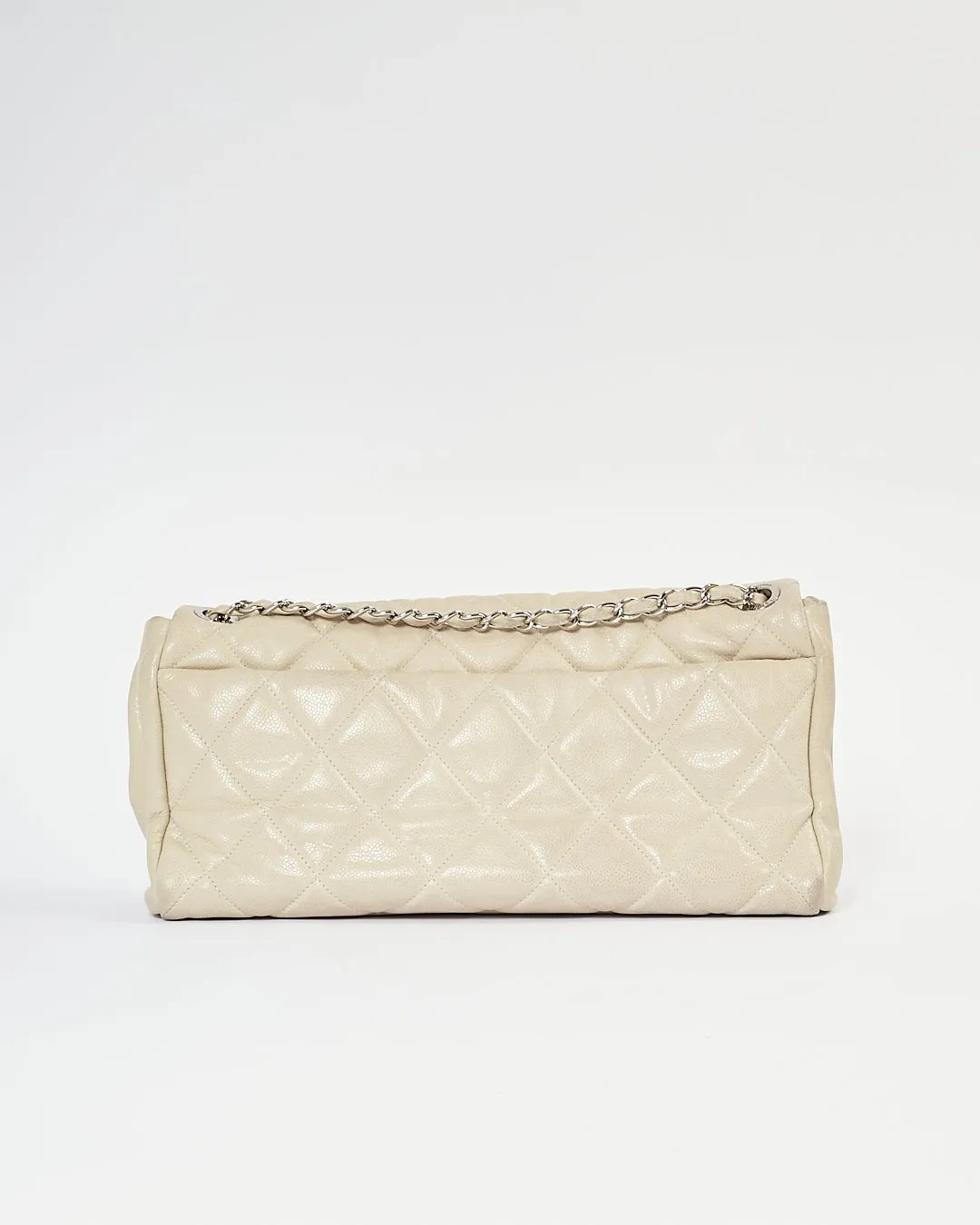 Chanel Light Taupe Puffer Leather Quilted XL Single Flap Bag