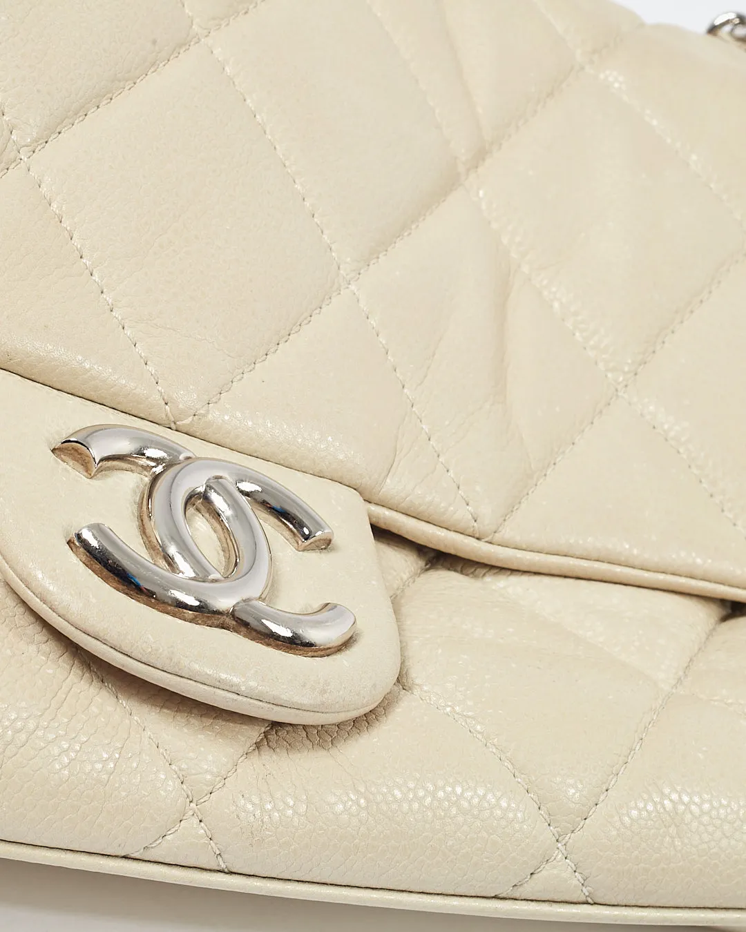 Chanel Light Taupe Puffer Leather Quilted XL Single Flap Bag