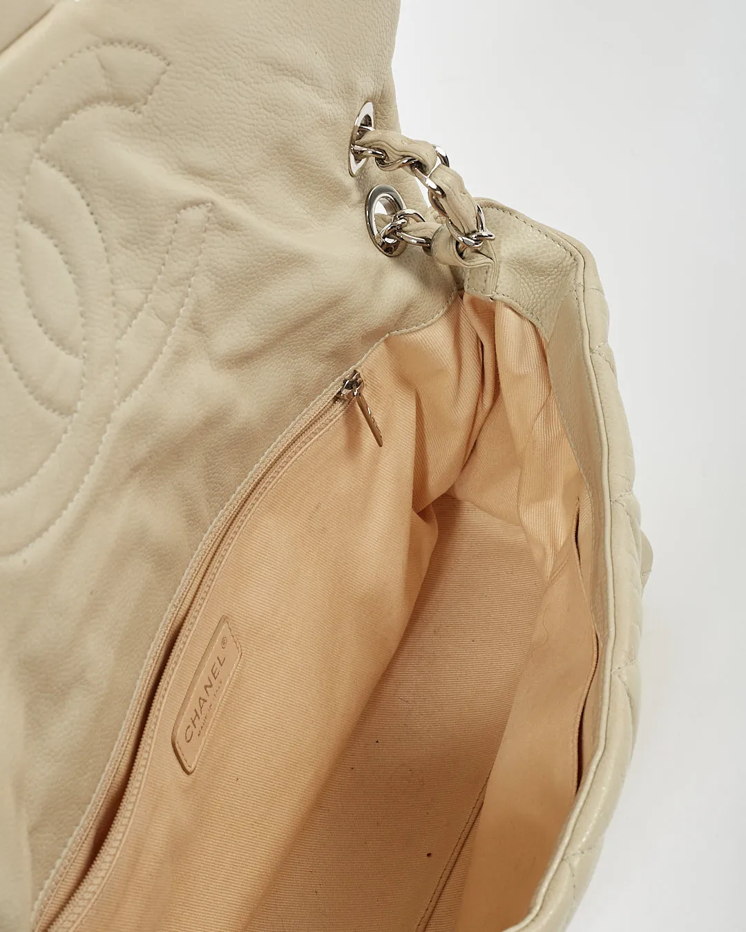 Chanel Light Taupe Puffer Leather Quilted XL Single Flap Bag