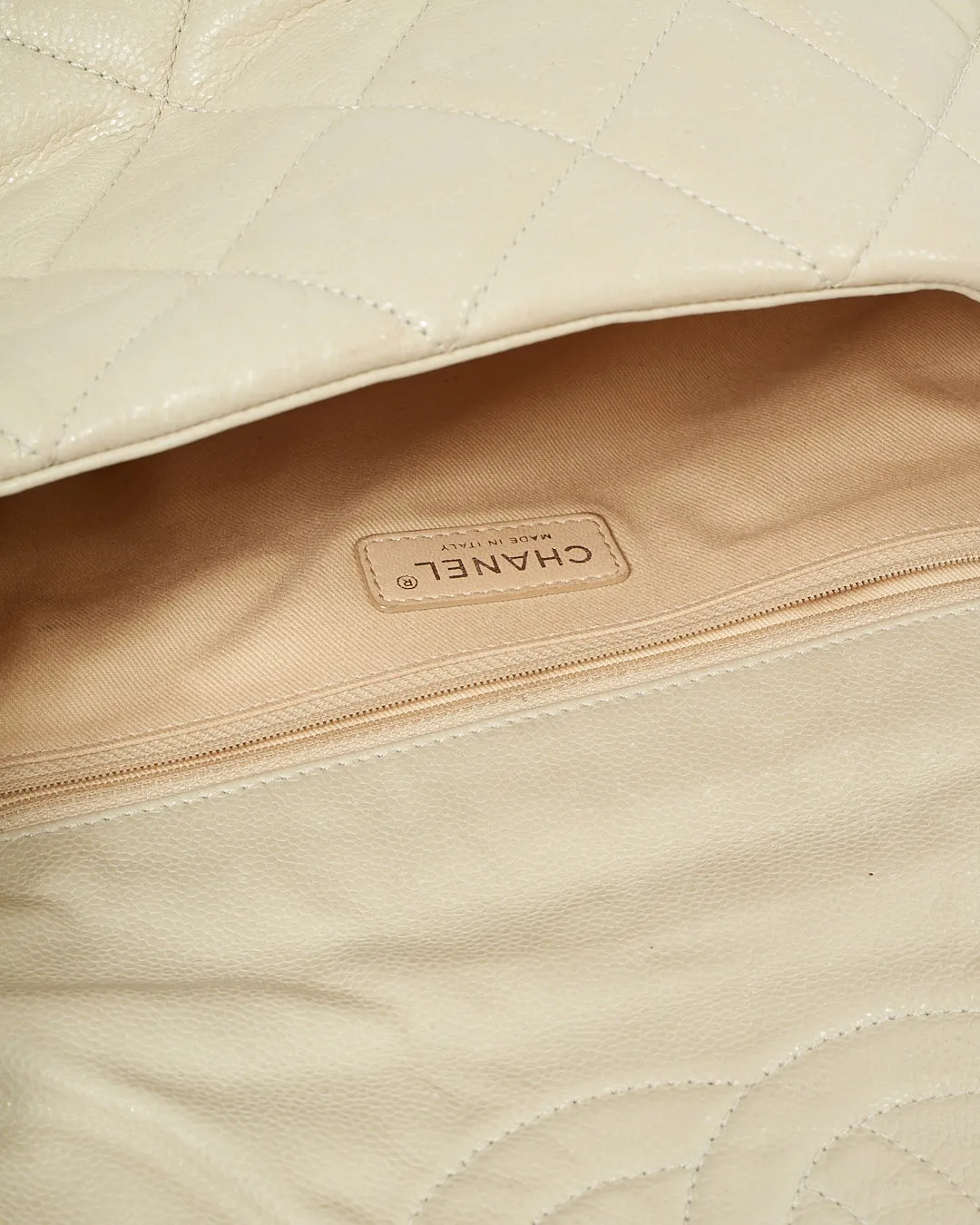 Chanel Light Taupe Puffer Leather Quilted XL Single Flap Bag