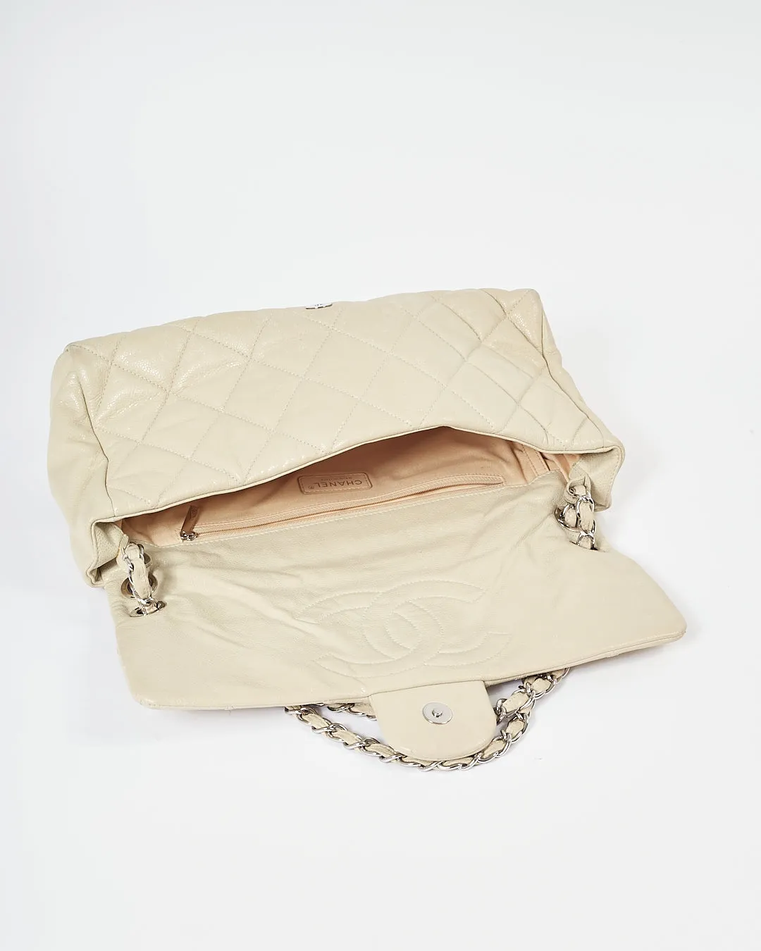 Chanel Light Taupe Puffer Leather Quilted XL Single Flap Bag
