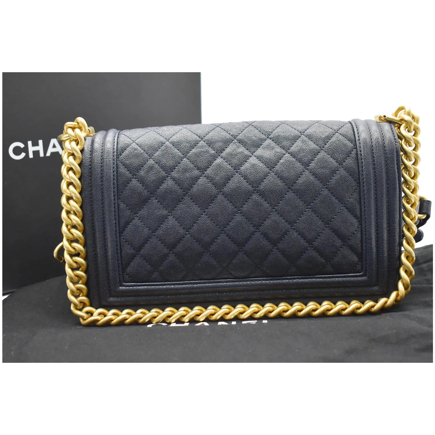 CHANEL Medium Boy Flap Quilted Leather Shoulder Bag Navy Blue