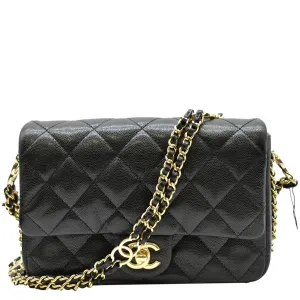 CHANEL Mini Flap Grained Calfskin Leather Shoulder Bag Black