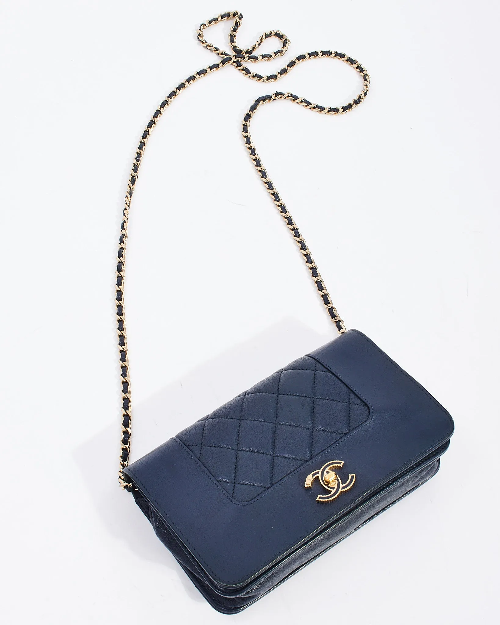 Chanel Navy Leather Mademoiselle Flap Wallet on Chain Bag