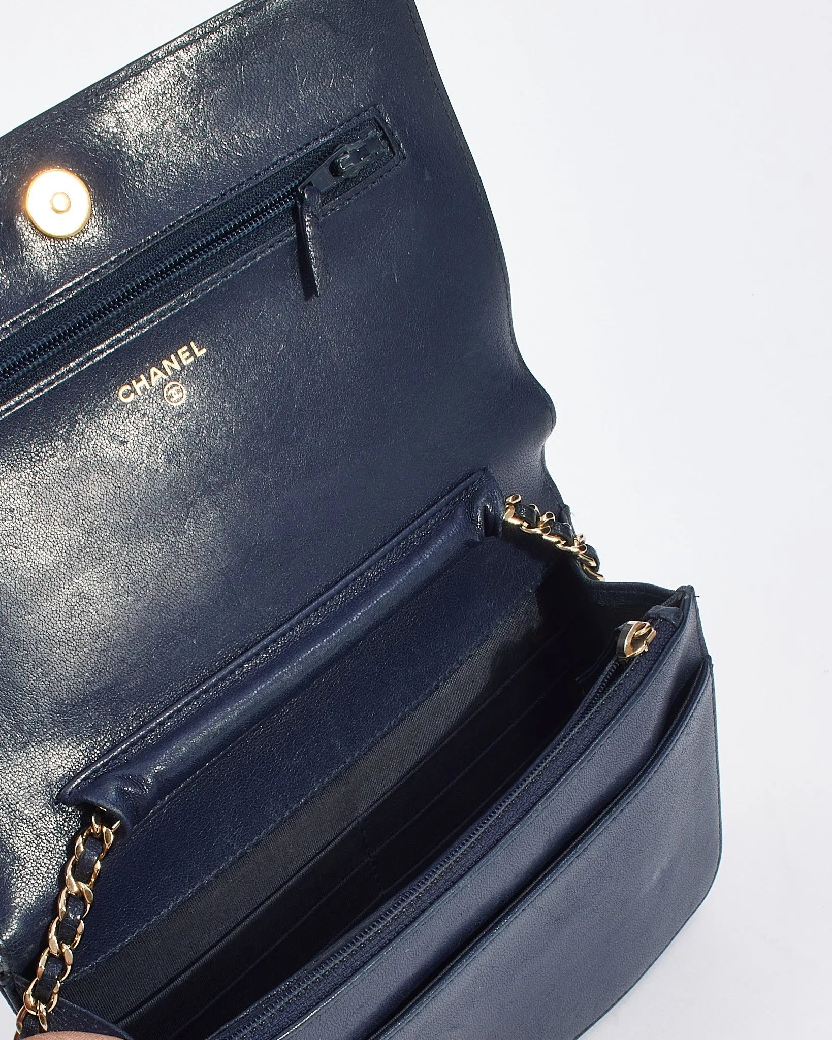 Chanel Navy Leather Mademoiselle Flap Wallet on Chain Bag