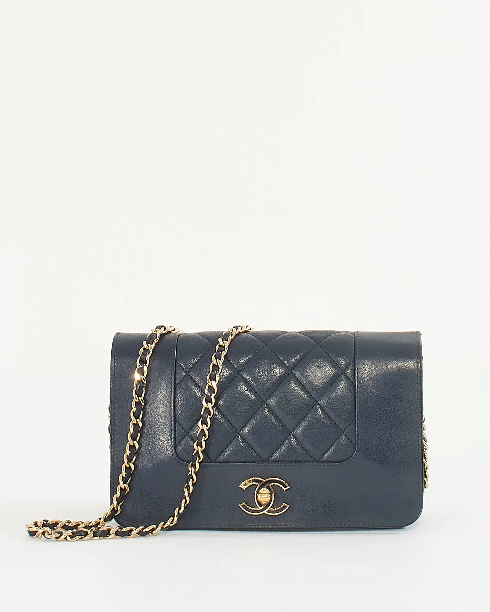Chanel Navy Leather Mademoiselle Flap Wallet on Chain Bag