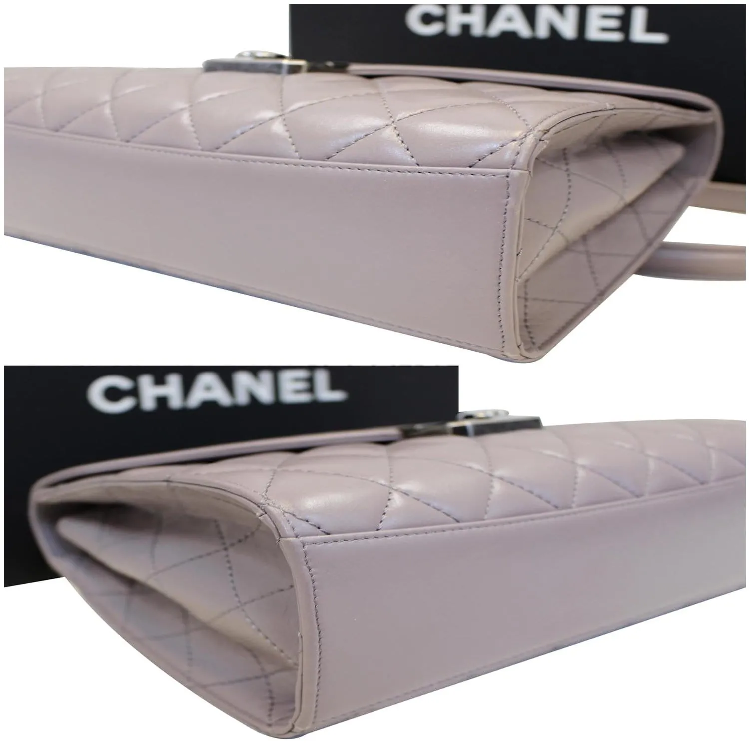 CHANEL Quilted Sheepskin Flap Bag with Handle Lilac