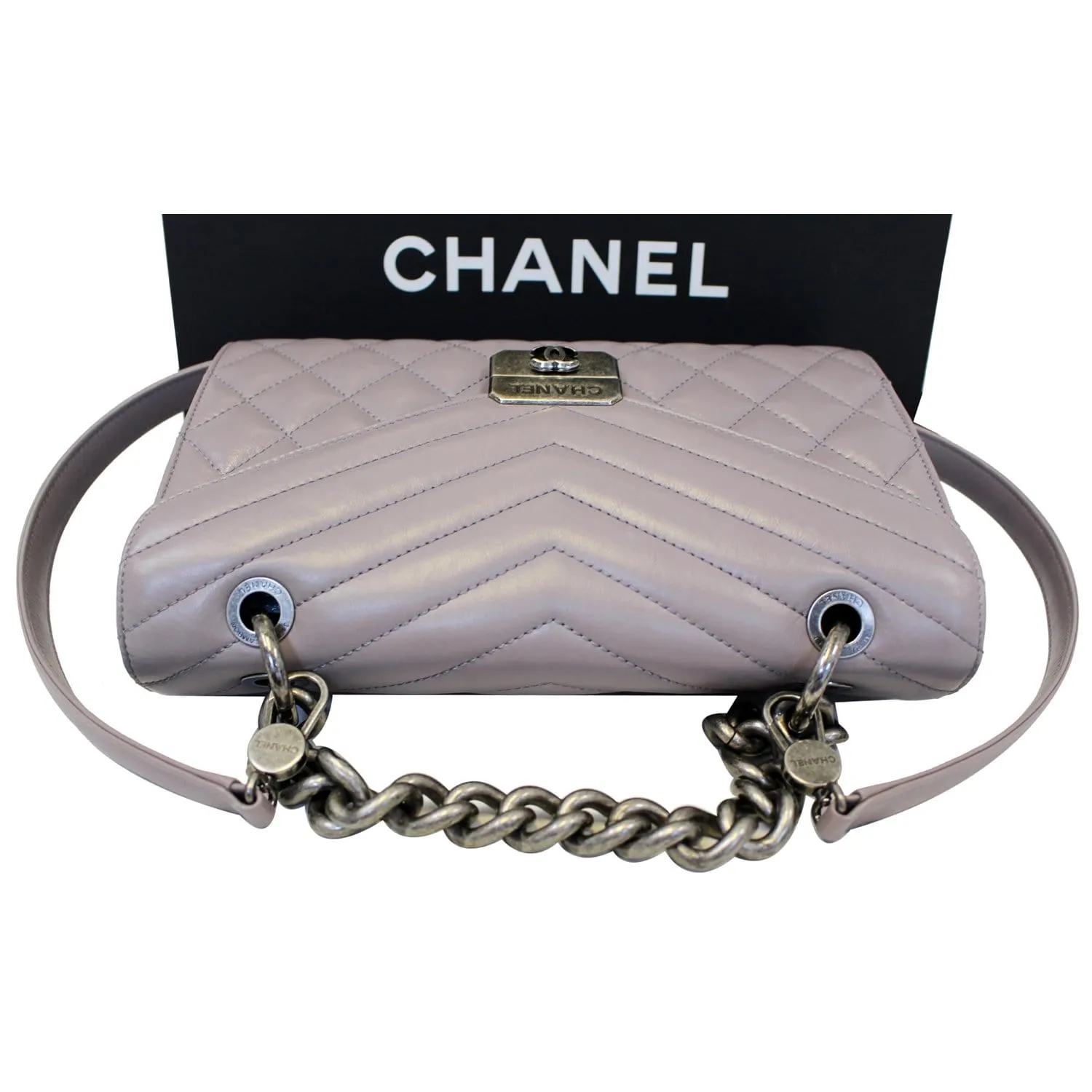 CHANEL Quilted Sheepskin Flap Bag with Handle Lilac