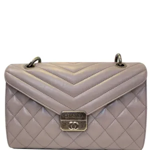 CHANEL Quilted Sheepskin Flap Bag with Handle Lilac