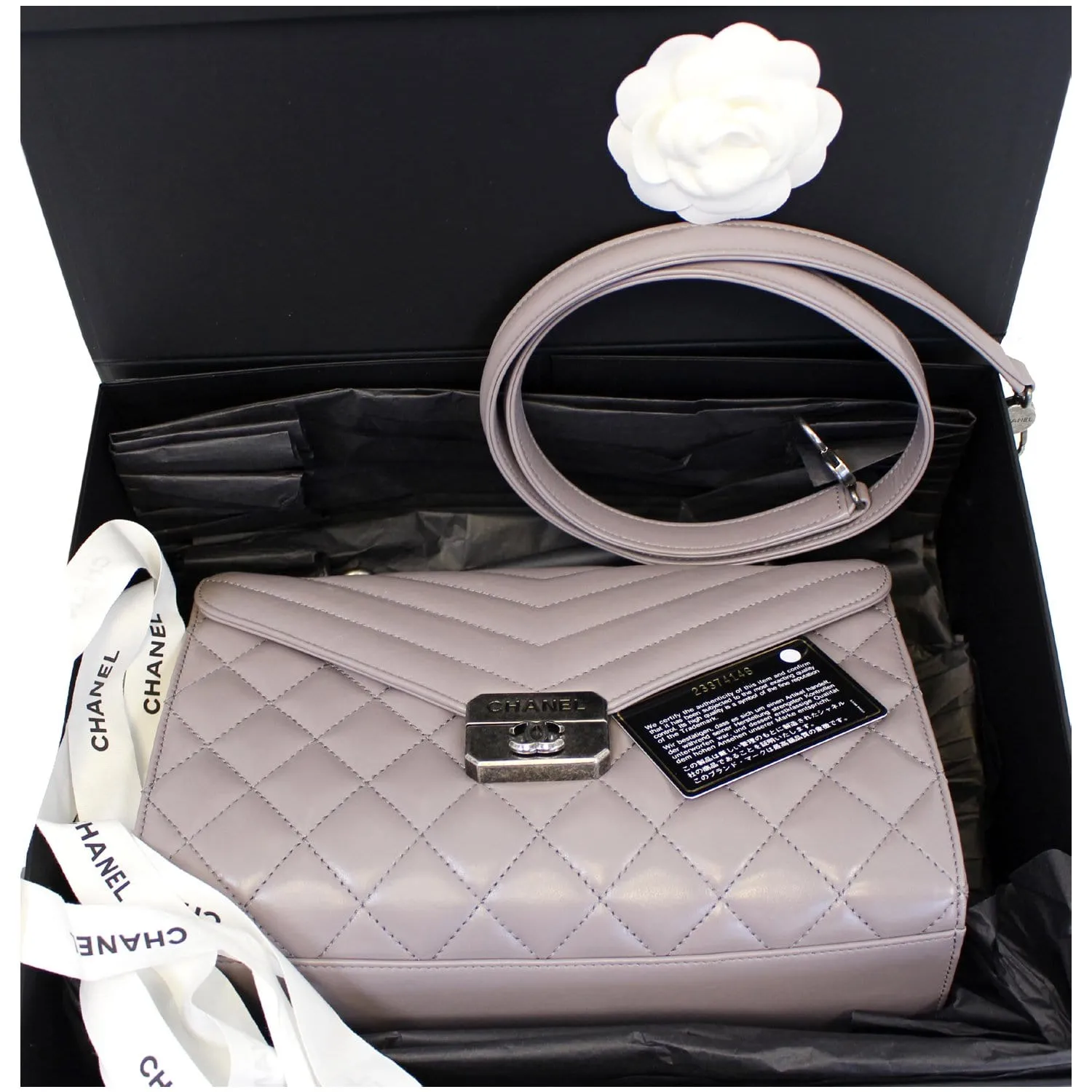 CHANEL Quilted Sheepskin Flap Bag with Handle Lilac