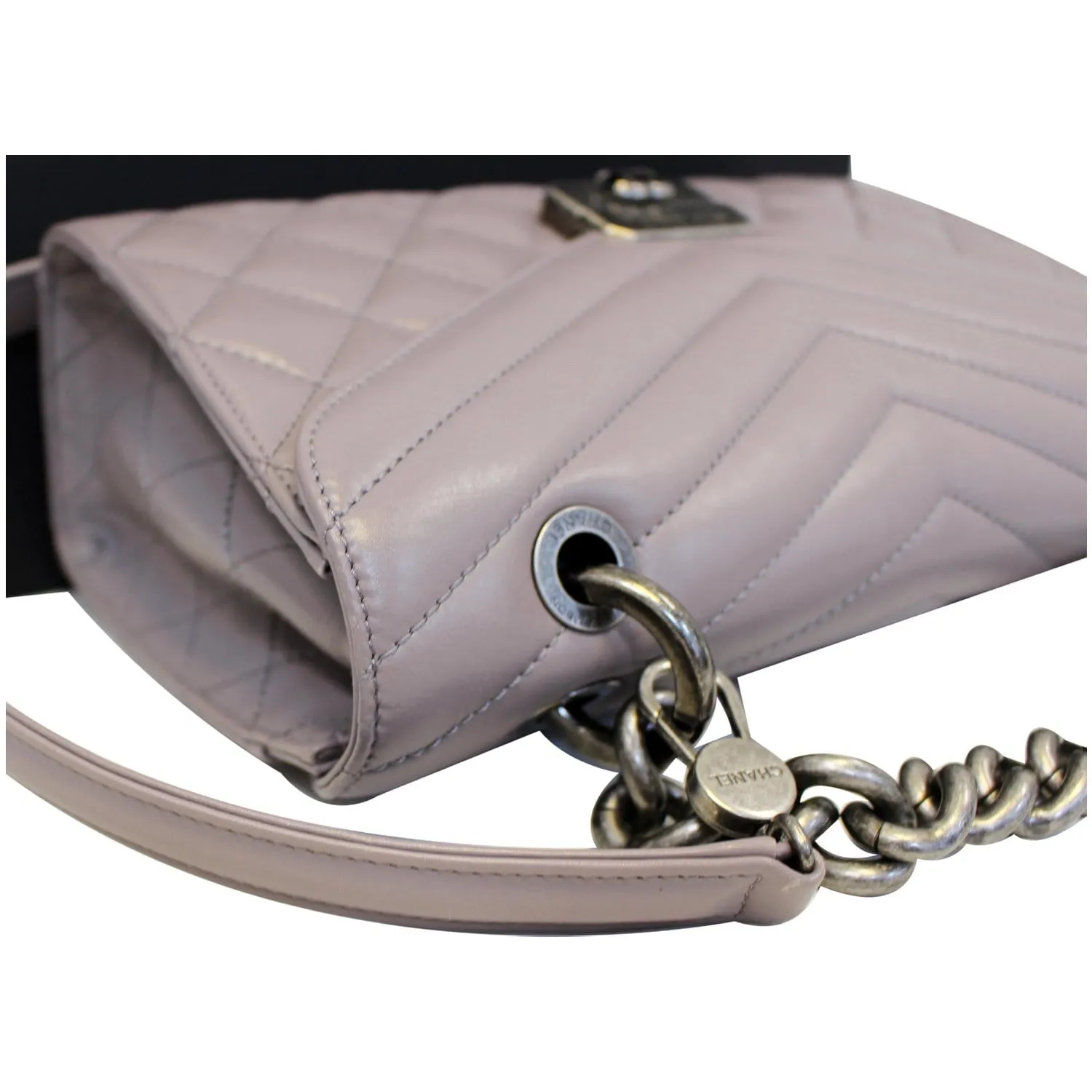 CHANEL Quilted Sheepskin Flap Bag with Handle Lilac