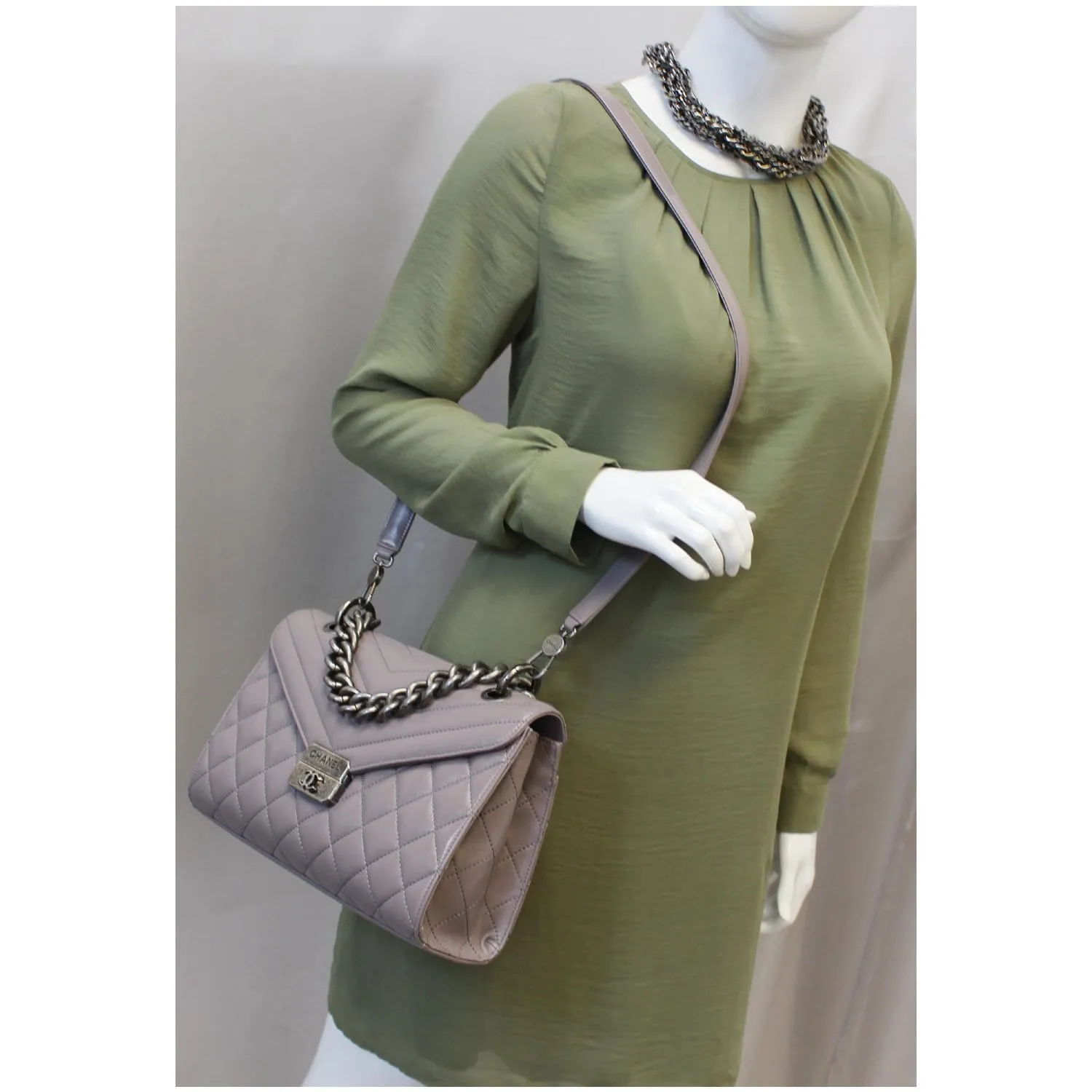 CHANEL Quilted Sheepskin Flap Bag with Handle Lilac