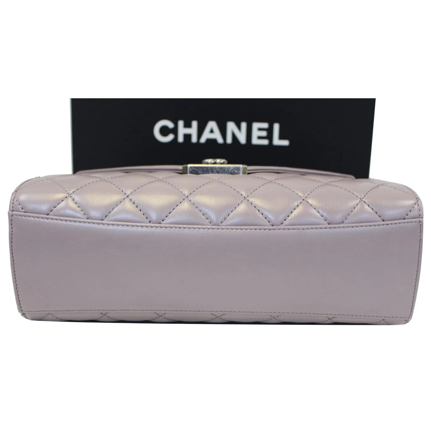 CHANEL Quilted Sheepskin Flap Bag with Handle Lilac