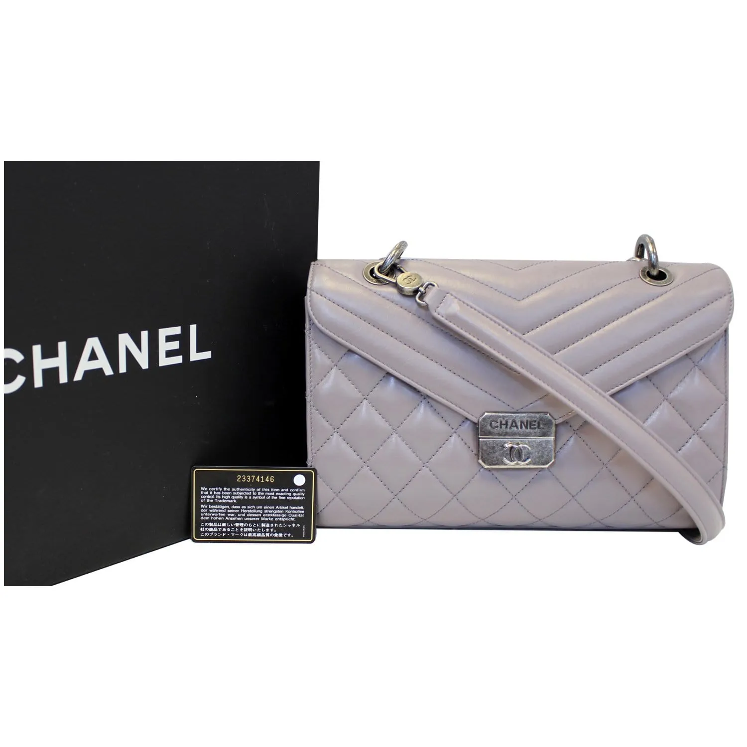 CHANEL Quilted Sheepskin Flap Bag with Handle Lilac