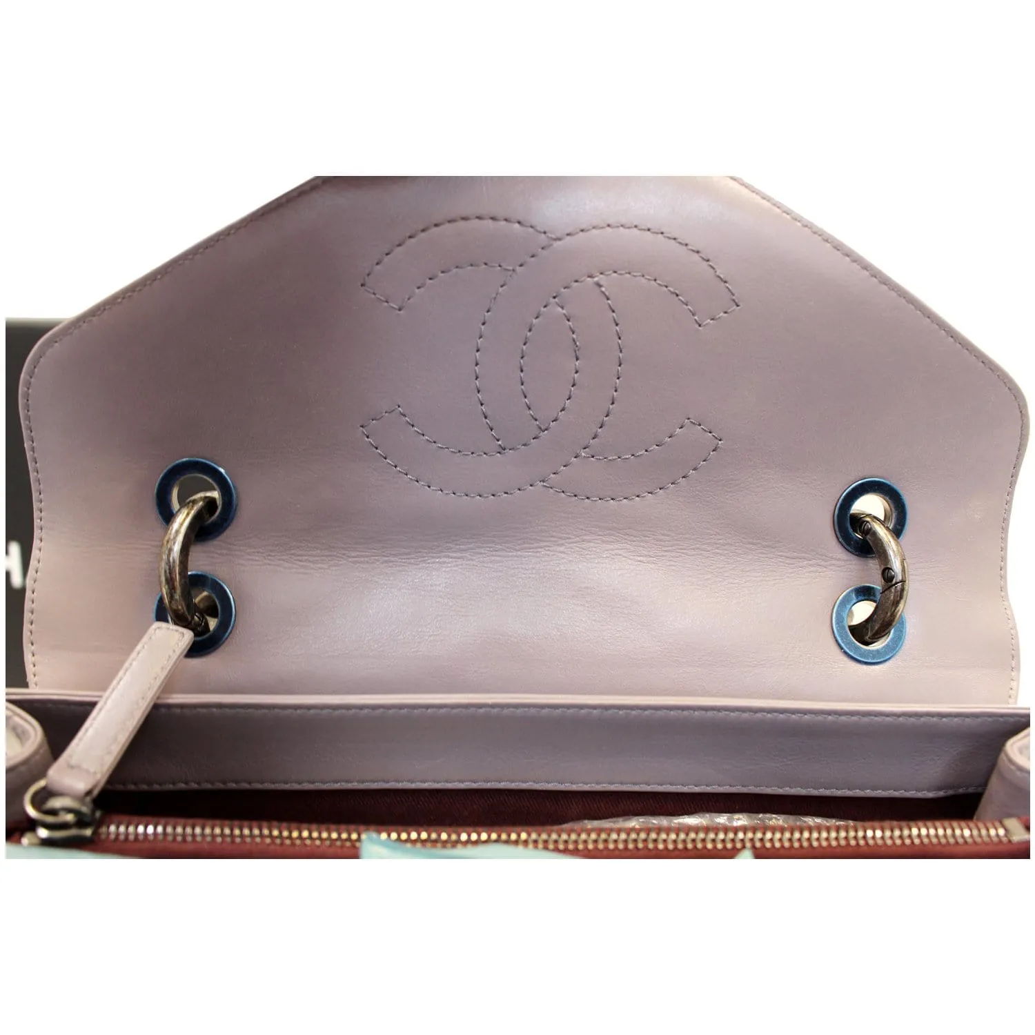 CHANEL Quilted Sheepskin Flap Bag with Handle Lilac