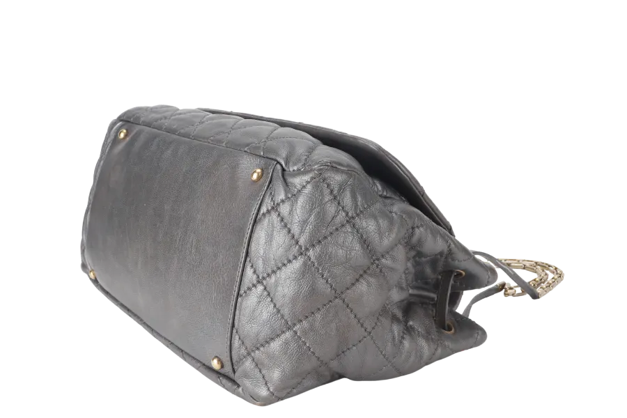 CHANEL RETRO CHAIN ACCORDIAN FLAP LARGE GREY LAMBSKIN LEATHER GOLD HARDWARE (1446xxxx) WITH DUST COVER