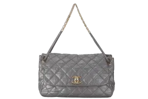 CHANEL RETRO CHAIN ACCORDIAN FLAP LARGE GREY LAMBSKIN LEATHER GOLD HARDWARE (1446xxxx) WITH DUST COVER