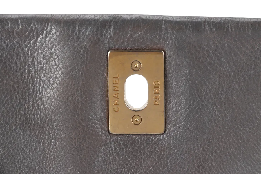 CHANEL RETRO CHAIN ACCORDIAN FLAP LARGE GREY LAMBSKIN LEATHER GOLD HARDWARE (1446xxxx) WITH DUST COVER