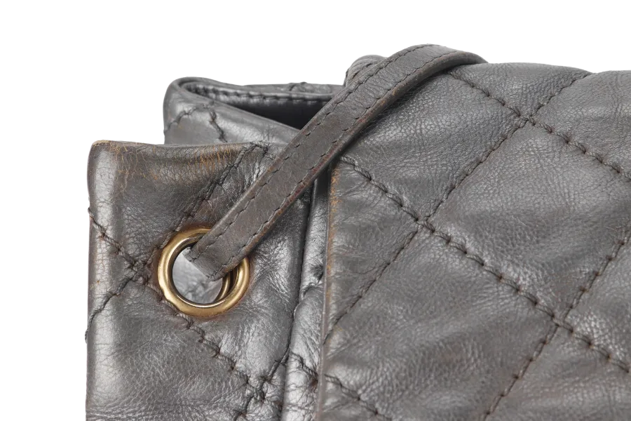 CHANEL RETRO CHAIN ACCORDIAN FLAP LARGE GREY LAMBSKIN LEATHER GOLD HARDWARE (1446xxxx) WITH DUST COVER