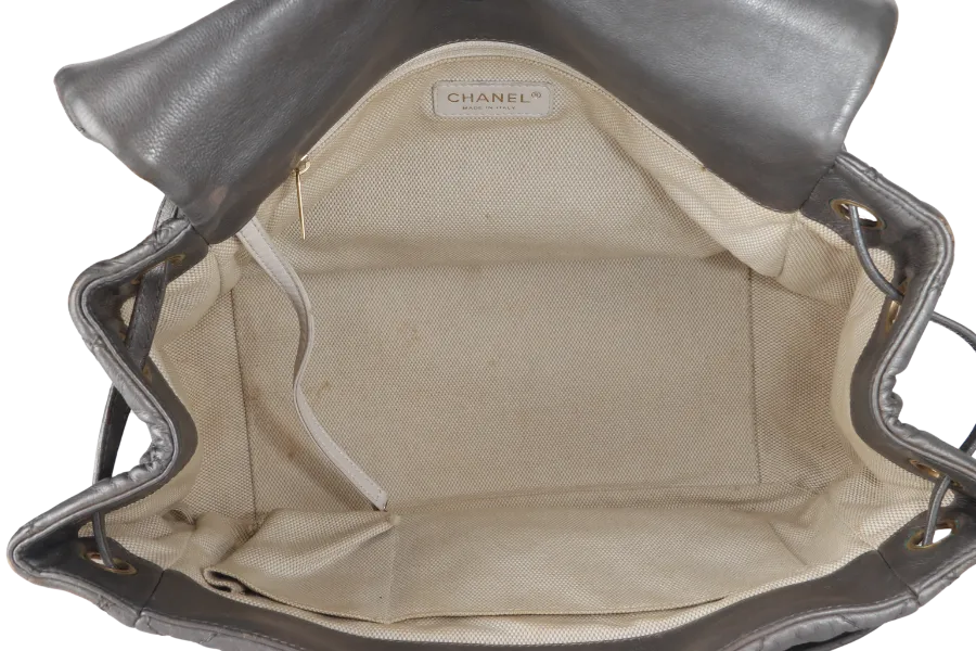 CHANEL RETRO CHAIN ACCORDIAN FLAP LARGE GREY LAMBSKIN LEATHER GOLD HARDWARE (1446xxxx) WITH DUST COVER