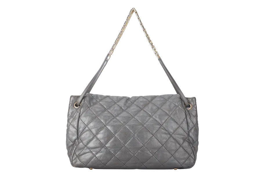 CHANEL RETRO CHAIN ACCORDIAN FLAP LARGE GREY LAMBSKIN LEATHER GOLD HARDWARE (1446xxxx) WITH DUST COVER