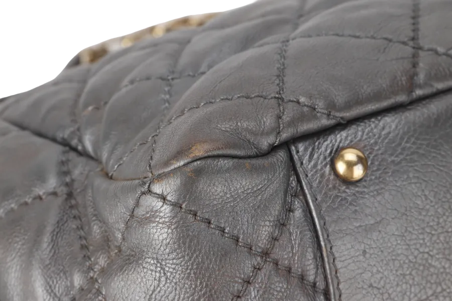 CHANEL RETRO CHAIN ACCORDIAN FLAP LARGE GREY LAMBSKIN LEATHER GOLD HARDWARE (1446xxxx) WITH DUST COVER