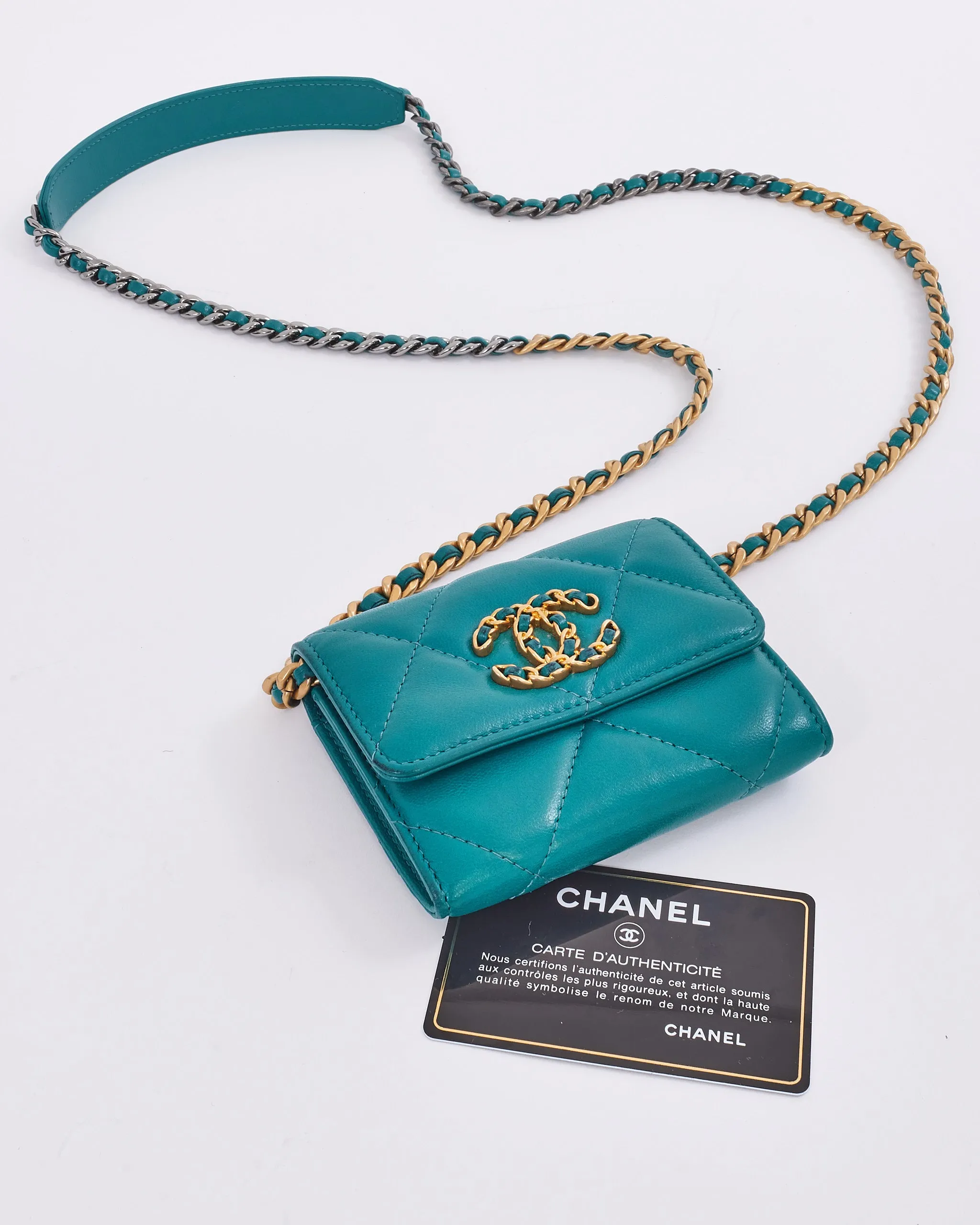 Chanel Turquoise Green 19 Coin Pouch on Chain