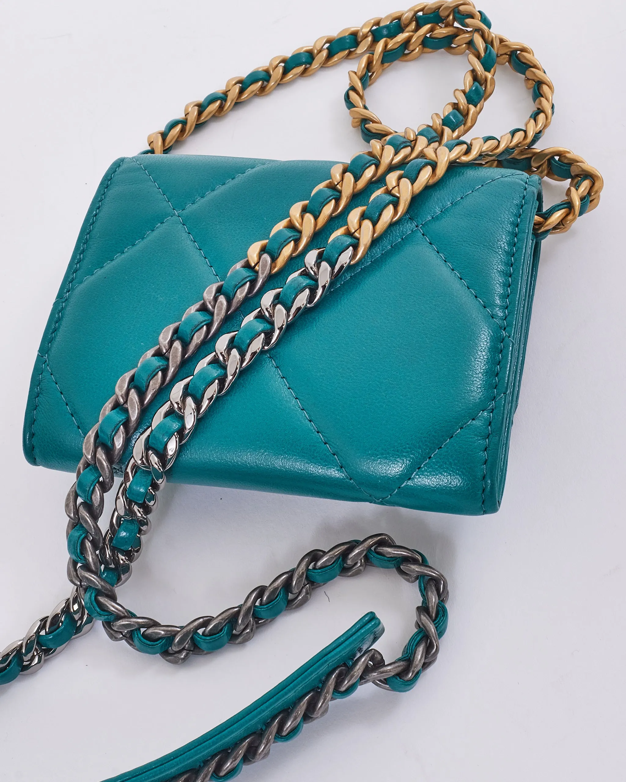 Chanel Turquoise Green 19 Coin Pouch on Chain