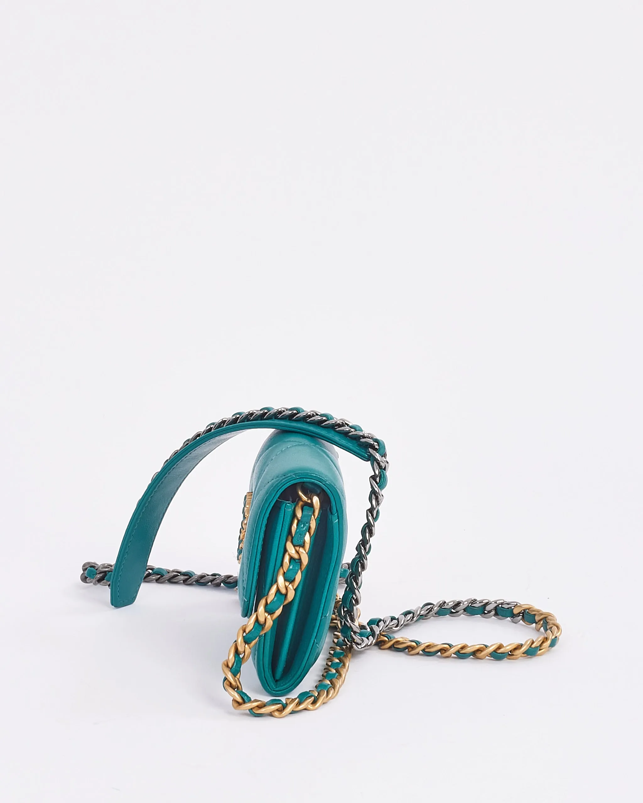 Chanel Turquoise Green 19 Coin Pouch on Chain