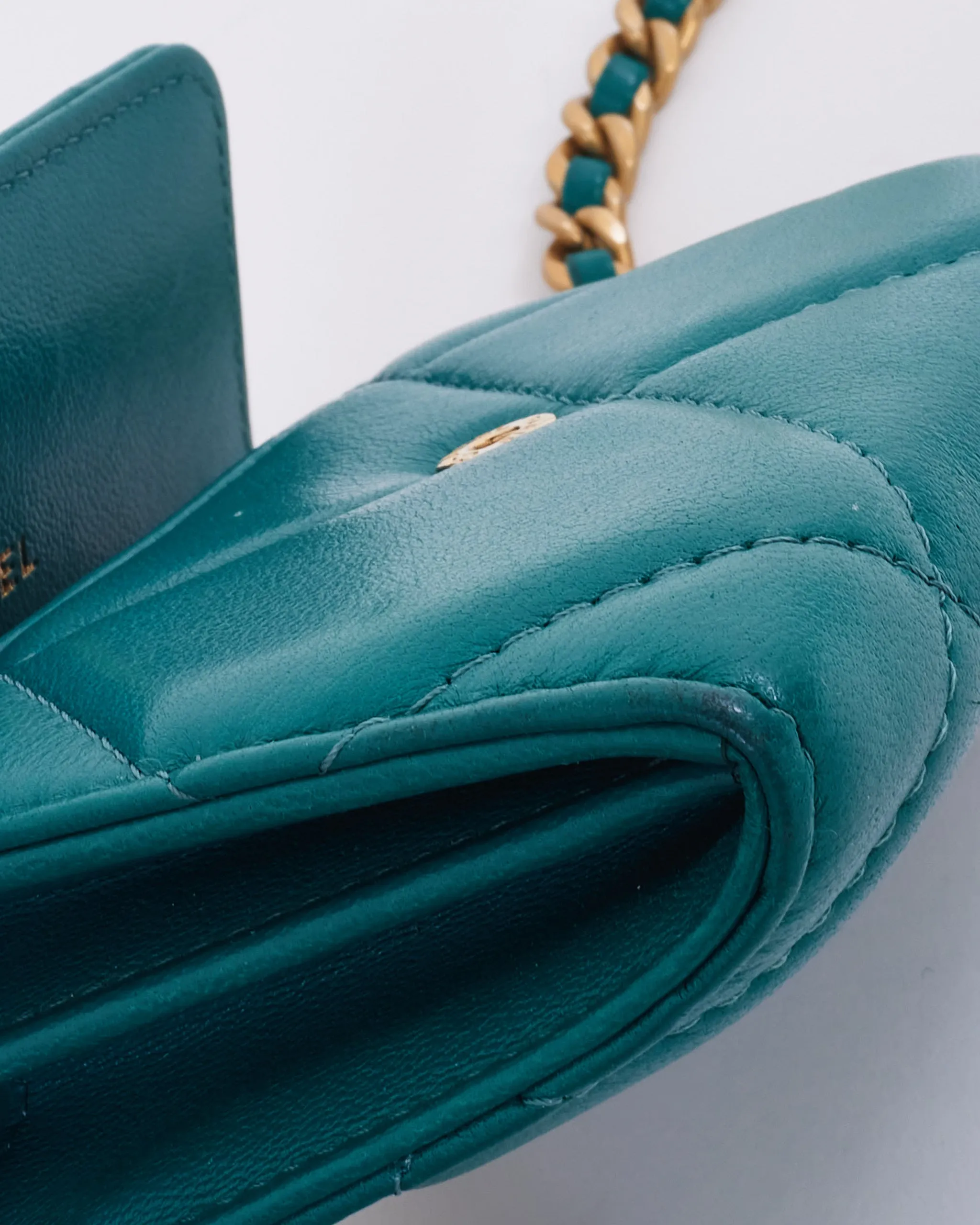 Chanel Turquoise Green 19 Coin Pouch on Chain