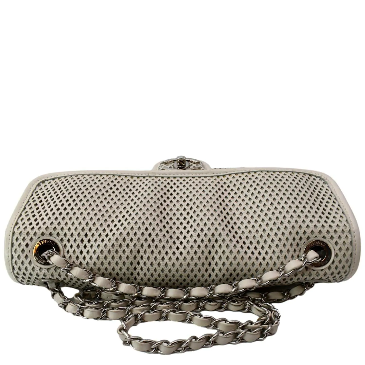 CHANEL Up in the Air Classic Flap Perforated Calfskin Shoulder Bag White