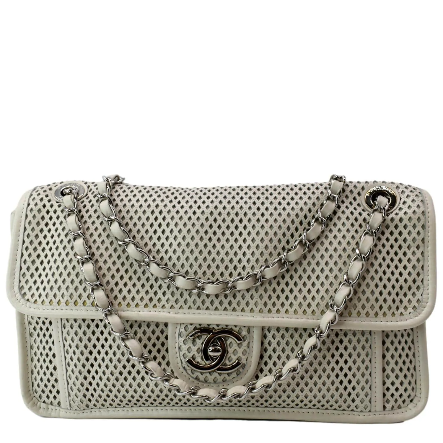 CHANEL Up in the Air Classic Flap Perforated Calfskin Shoulder Bag White