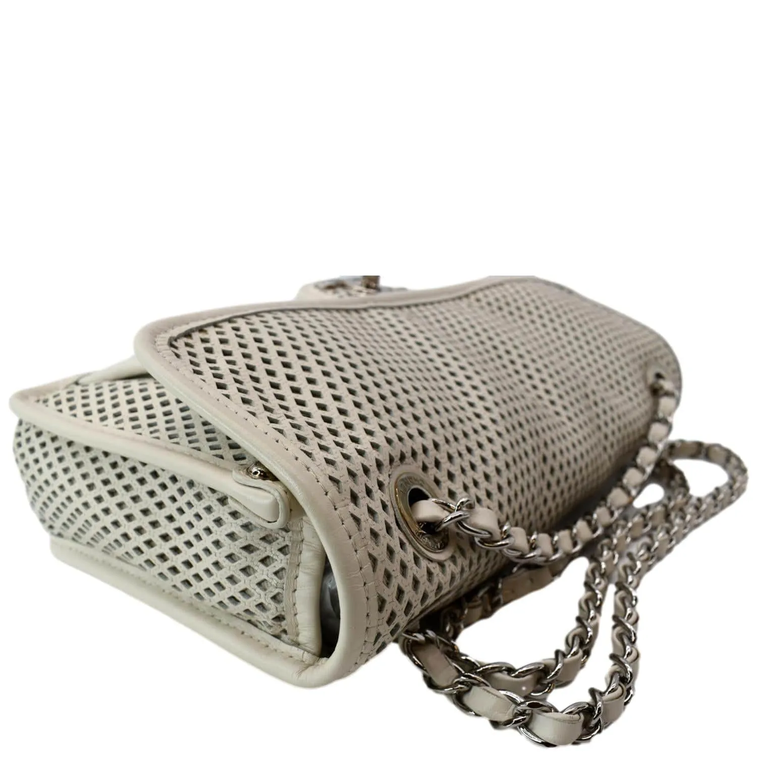 CHANEL Up in the Air Classic Flap Perforated Calfskin Shoulder Bag White