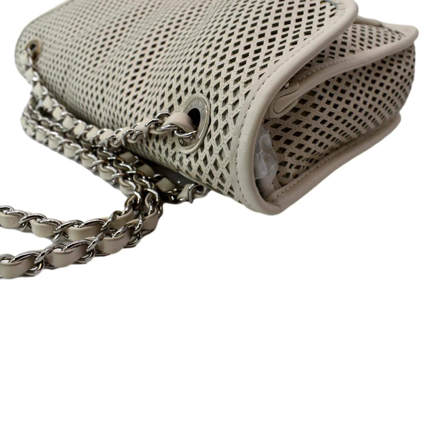 CHANEL Up in the Air Classic Flap Perforated Calfskin Shoulder Bag White