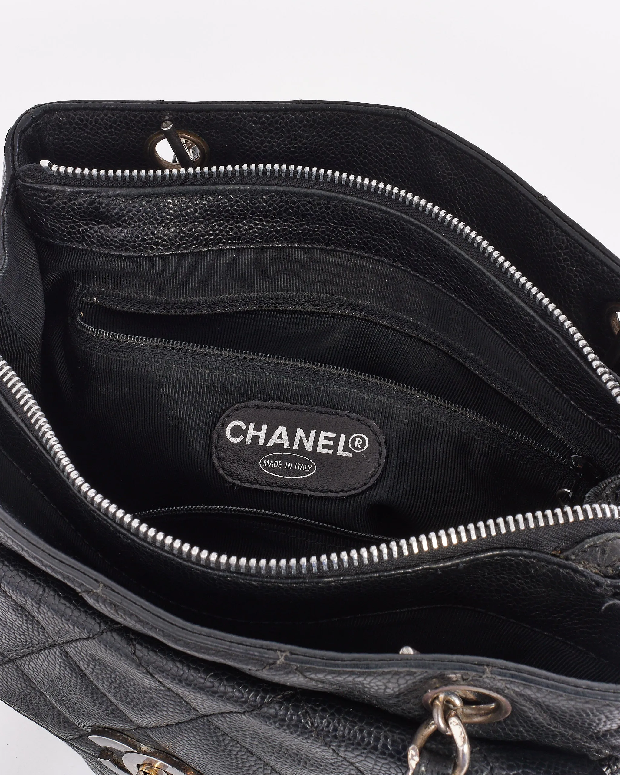 Chanel Vintage Black Caviar Leather Front Pocket Shoulder Bag