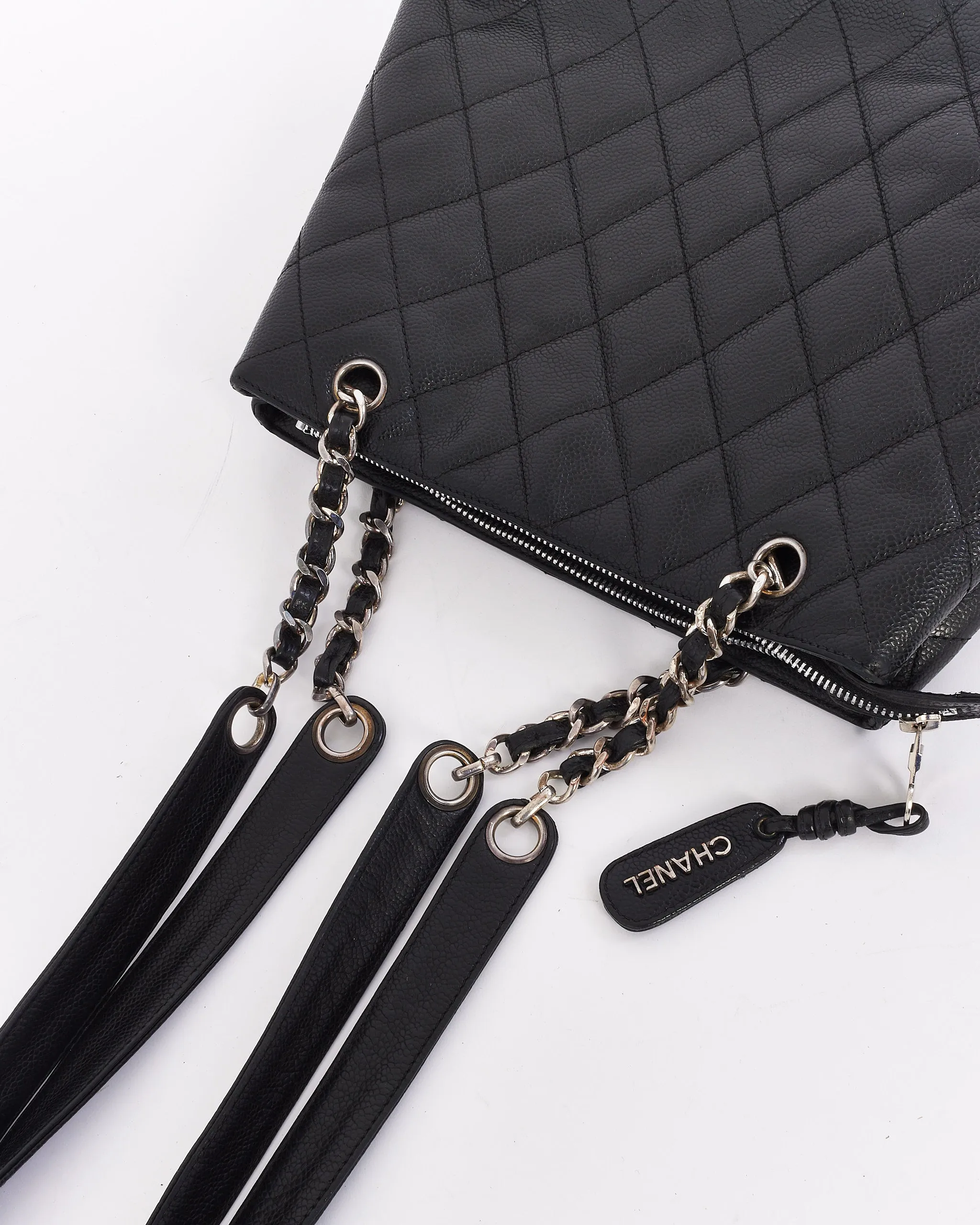 Chanel Vintage Black Caviar Leather Front Pocket Shoulder Bag