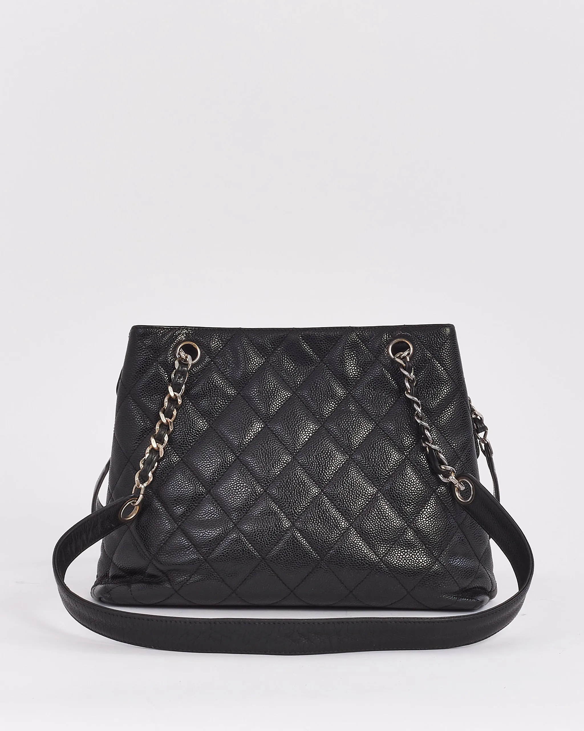 Chanel Vintage Black Caviar Leather Front Pocket Shoulder Bag