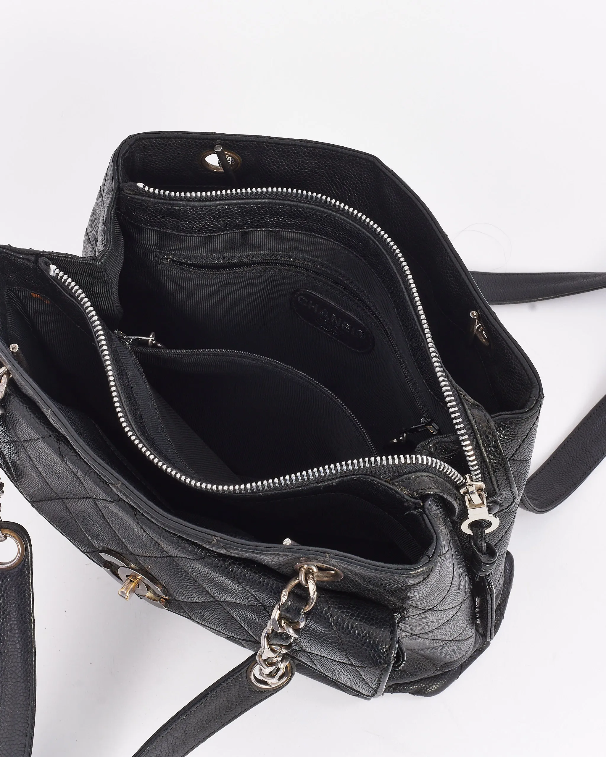 Chanel Vintage Black Caviar Leather Front Pocket Shoulder Bag